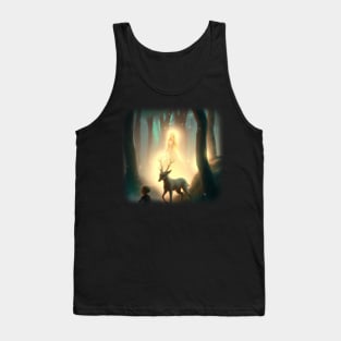Girl in magical forest surrounded by animals Tank Top